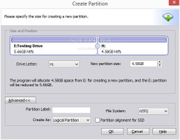 Showing the options for creating partitions in AOMEI Partition Assistant Standard Edition